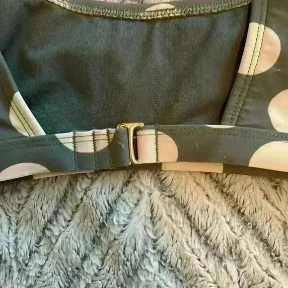 Scoop Neck Bikini Top Green and White‎ Polka Dots size small - Picture 3 of 5